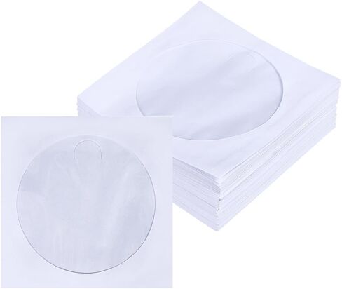 CRASPIRE 100 Pack CD DVD الأكمام مع نافذة واضحة ورفرف الأذواق البيضاء القابلة لإعادة الاستخدام DVD حامل الأكمام المتوافق مع أقراص CD SIZE القياسية لحالات القرص وسائل الإعلام 4.9 × 4.9 بوصة in Saudi Arabia