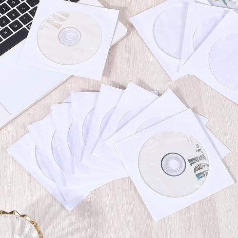 CRASPIRE 100 Pack CD DVD الأكمام مع نافذة واضحة ورفرف الأذواق البيضاء القابلة لإعادة الاستخدام DVD حامل الأكمام المتوافق مع أقراص CD SIZE القياسية لحالات القرص وسائل الإعلام 4.9 × 4.9 بوصة in Saudi Arabia