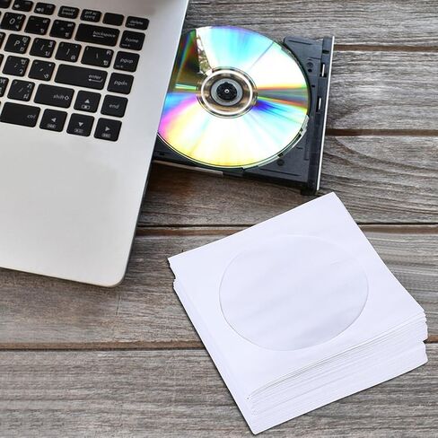 CRASPIRE 100 Pack CD DVD الأكمام مع نافذة واضحة ورفرف الأذواق البيضاء القابلة لإعادة الاستخدام DVD حامل الأكمام المتوافق مع أقراص CD SIZE القياسية لحالات القرص وسائل الإعلام 4.9 × 4.9 بوصة in Saudi Arabia