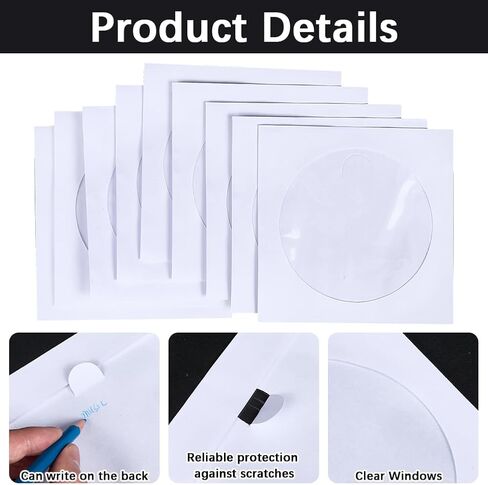 CRASPIRE 100 Pack CD DVD الأكمام مع نافذة واضحة ورفرف الأذواق البيضاء القابلة لإعادة الاستخدام DVD حامل الأكمام المتوافق مع أقراص CD SIZE القياسية لحالات القرص وسائل الإعلام 4.9 × 4.9 بوصة in Saudi Arabia