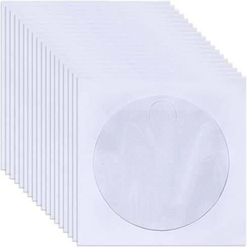 CRASPIRE 100 Pack CD DVD الأكمام مع نافذة واضحة ورفرف الأذواق البيضاء القابلة لإعادة الاستخدام DVD حامل الأكمام المتوافق مع أقراص CD SIZE القياسية لحالات القرص وسائل الإعلام 4.9 × 4.9 بوصة in Saudi Arabia