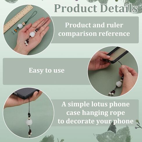 FINGERINSPIRE 2 Pcs 2 Styles Resin Lotus Flower Phone Charm 5.3x0.7inch Mobile Phone Pendant Lucky Phone Charm Cell Phone Lanyard Decoration Cell Phone Strap for Mobile Phone Keychain Bag Accessories in Saudi Arabia