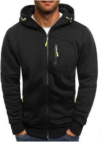 ZOEOWN Men's Sports Casual Full Zipper Long-Sleeved Hooded Sweater with Pockets Jogging Track and Filed Gym Training Hoodie Dark Gray in Saudi Arabia