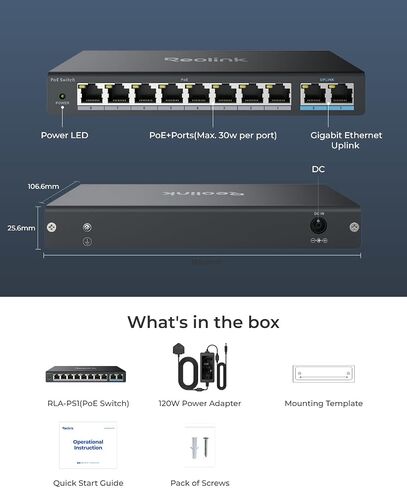 Reolink PoE Switch with 8 Ports, 120W for All Ports, Ideal for Reolink NVR and PoE Cameras, Bundle with A Wireless Mouse with USB Nano Receiver, Works 8-Channel/16Channel NVR in Saudi Arabia