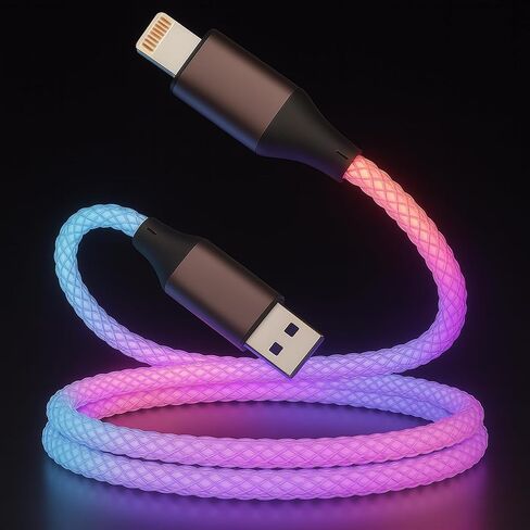 Light up iPhone Charger Cord, Color Changing LED Lightning Cables | Apple MFi Certified | USB Fast Charging Cord for Apple iPhone 13 12 11 Pro Max XR XS X/iPad iPod Touch More (Multicolored, 3FT) in Kuwait