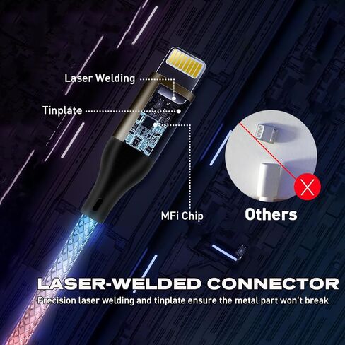 Light up iPhone Charger Cord, Color Changing LED Lightning Cables | Apple MFi Certified | USB Fast Charging Cord for Apple iPhone 13 12 11 Pro Max XR XS X/iPad iPod Touch More (Multicolored, 3FT) in Kuwait