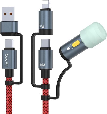 SOOPII 100W 4ft 4ft Multi USB C شحن كابل ، 4 في 1 C/A إلى C/IP كابل الشاحن السريع ، PD 5A نايلون سلك شحن متعددة للهواتف والأجهزة اللوحية وأجهزة الكمبيوتر المحمولة والمزيد (أسود) in Kuwait