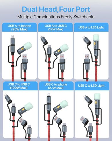 SOOPII 100W 4ft 4ft Multi USB C شحن كابل ، 4 في 1 C/A إلى C/IP كابل الشاحن السريع ، PD 5A نايلون سلك شحن متعددة للهواتف والأجهزة اللوحية وأجهزة الكمبيوتر المحمولة والمزيد (أسود) in Kuwait
