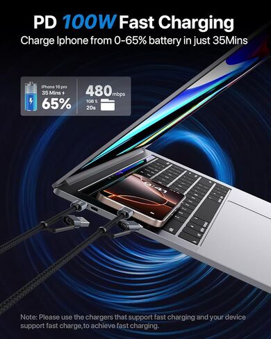 SOOPII 100W 4ft 4ft Multi USB C شحن كابل ، 4 في 1 C/A إلى C/IP كابل الشاحن السريع ، PD 5A نايلون سلك شحن متعددة للهواتف والأجهزة اللوحية وأجهزة الكمبيوتر المحمولة والمزيد (أسود) in Kuwait