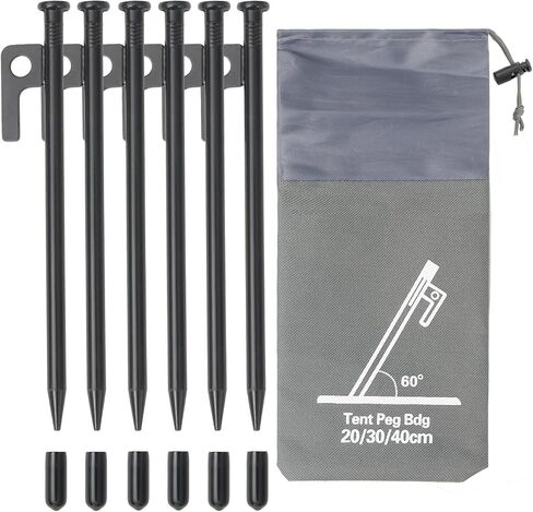 Tent Stakes Metal Tent Pegs Heavy Duty Stakes Ground Stakes Tent Spikes for Camping Hiking with 6PCS (Black-20cm) in Saudi Arabia