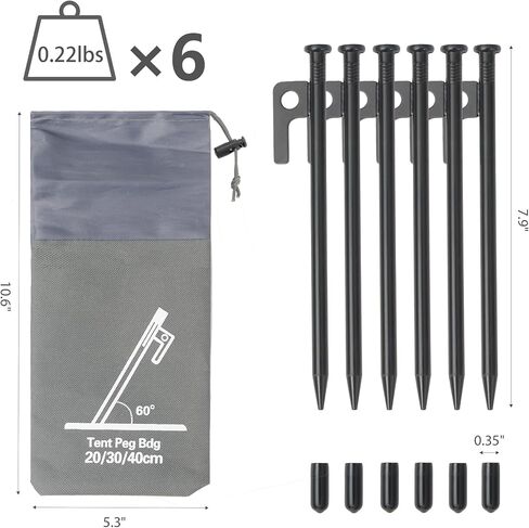 Tent Stakes Metal Tent Pegs Heavy Duty Stakes Ground Stakes Tent Spikes for Camping Hiking with 6PCS (Black-20cm) in Saudi Arabia