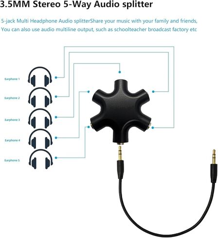 5-Jack Audio سماعة رأس الخائن 5 طريقة للأجهزة 3.5 مم محول فاصل الأذن 5 منافذ محول موصل أنثى (5 حزم) in Kuwait