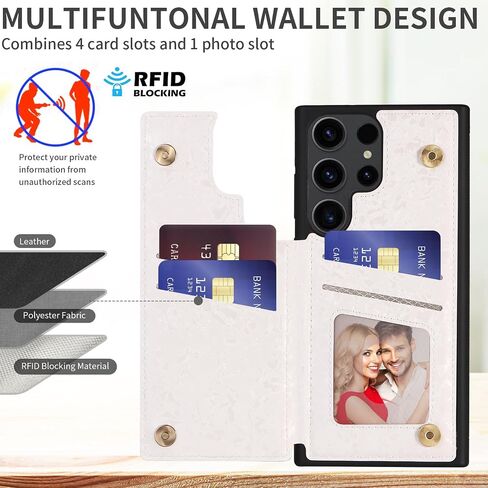 UEEBAI Wallet Case for Samsung Galaxy S25 Ultra 5G with Card Holders, PU Leather Cover Kickstand RFID Blocking Double Magnetic Clasp Rilievo Flower Flip Case for Women Girls - Blue Butterfly in Saudi Arabia