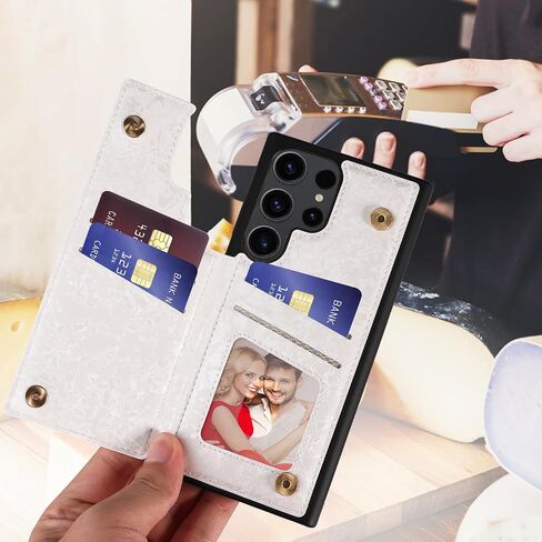 UEEBAI Wallet Case for Samsung Galaxy S25 Ultra 5G with Card Holders, PU Leather Cover Kickstand RFID Blocking Double Magnetic Clasp Rilievo Flower Flip Case for Women Girls - Blue Butterfly in Saudi Arabia
