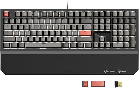 Hexgears X5 Mechanical Gaming Keyboard 108 Keys, Kailh Box Rose Red Switch Wired/Wireless 2.4G Dual Mode with White LED Backlit and Ergonomic Wrist Rest in Kuwait