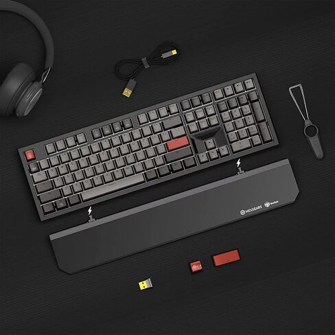 Hexgears X5 Mechanical Gaming Keyboard 108 Keys, Kailh Box Rose Red Switch Wired/Wireless 2.4G Dual Mode with White LED Backlit and Ergonomic Wrist Rest in Kuwait