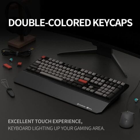 Hexgears X5 Mechanical Gaming Keyboard 108 Keys, Kailh Box Rose Red Switch Wired/Wireless 2.4G Dual Mode with White LED Backlit and Ergonomic Wrist Rest in Kuwait