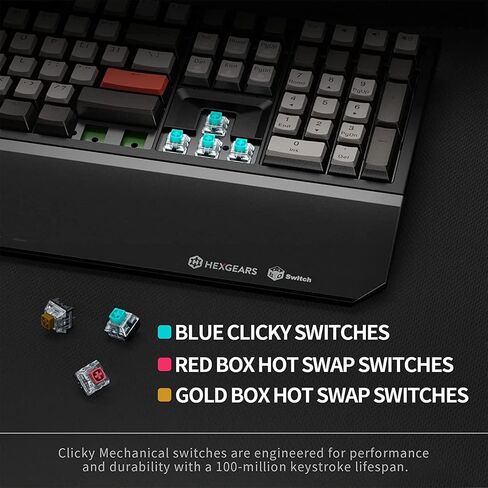 Hexgears X5 Mechanical Gaming Keyboard 108 Keys, Kailh Box Rose Red Switch Wired/Wireless 2.4G Dual Mode with White LED Backlit and Ergonomic Wrist Rest in Kuwait
