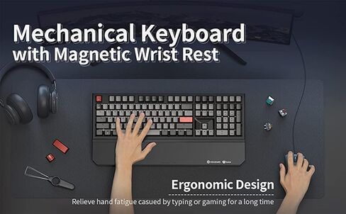 Hexgears X5 Mechanical Gaming Keyboard 108 Keys, Kailh Box Rose Red Switch Wired/Wireless 2.4G Dual Mode with White LED Backlit and Ergonomic Wrist Rest in Kuwait