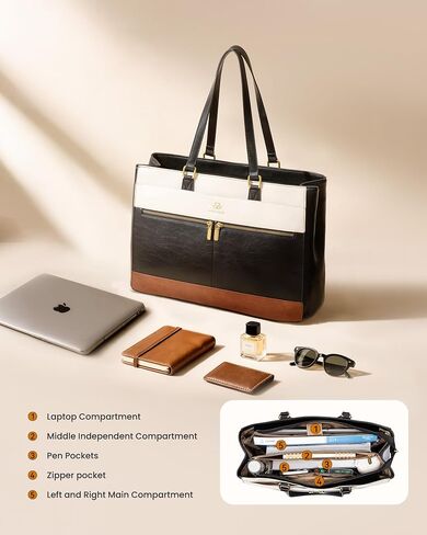 LoveVook Laptop Bag for Women ، 15.6 بوصة خمر حقائب العمل للنساء ، حقيبة مدرس جلدية ، حقيبة كمبيوتر كبيرة حقيبة يد حقيبة يد كبيرة in Saudi Arabia