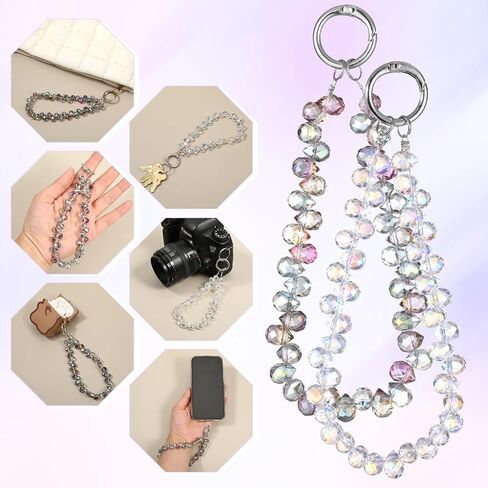 2 PCS حزام معصم الهاتف الكريستالي ، حزام سوار الهاتف المحمول بالخرز مع أحزمة معصم الهاتف الخليوي لعلامة Tether Tab للنساء (الأرجواني العميق + شفاف) in Saudi Arabia