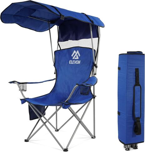 Camping Chair, Oversized Folding Chair with Canopy, Portable Outdoor Chair with Arms, Cup Holder and Carry Bag for Camping, Fishing, Beach, and Sports, Graphite in Kuwait