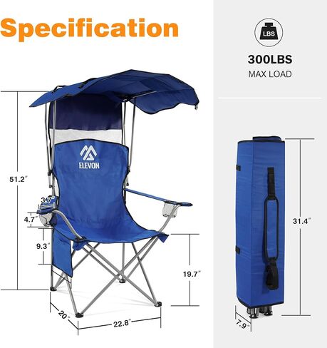 Camping Chair, Oversized Folding Chair with Canopy, Portable Outdoor Chair with Arms, Cup Holder and Carry Bag for Camping, Fishing, Beach, and Sports, Graphite in Kuwait