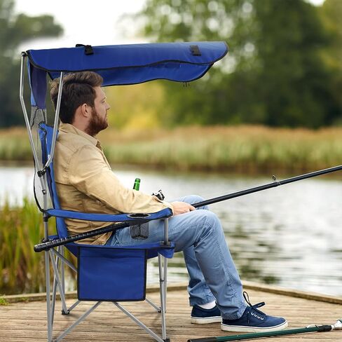 Camping Chair, Oversized Folding Chair with Canopy, Portable Outdoor Chair with Arms, Cup Holder and Carry Bag for Camping, Fishing, Beach, and Sports, Graphite in Kuwait