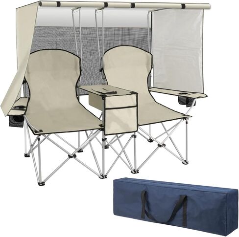 كرسي Besthls Double Canopy Camping مع ظلام محبة للظل مع كراسي كأس برودة كأس. in Kuwait