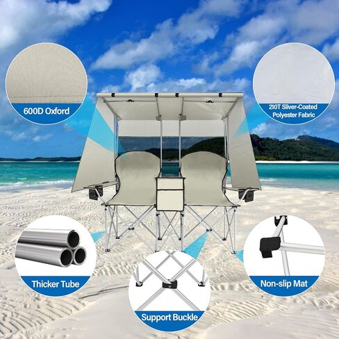 كرسي Besthls Double Canopy Camping مع ظلام محبة للظل مع كراسي كأس برودة كأس. in Kuwait