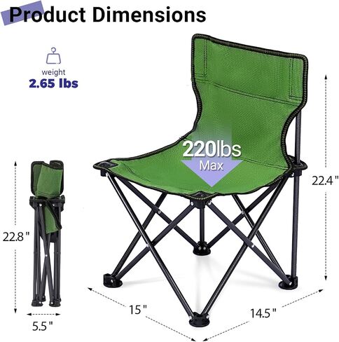 Kids Camping Chair, 2 Pcs, Kids Folding Chair for Outdoor, Lightweight Backpacking Chair, Armless Foldable Lawn Chair for Outdoor Camping Hiking Beach Sports and Picnic, Green, with Carry Bag in Saudi Arabia