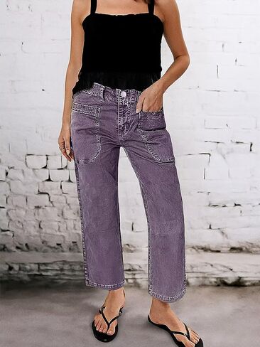 بنطال جينز فلامينجالز بأرجل مستقيمة للنساء 2023 بنطال كاجوال بحاشية خام متوسطة الخصر in Kuwait