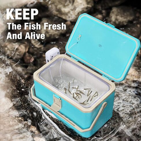 Ghosthorn Fishing Cooler 11QT/15QT Live Bait Cooler with 4000mAh Rechargeable Aerator for Fishing,Bait Bucket for Live Fish Shrimp,Portable Minnow Bucket for Boat Outdoors in Saudi Arabia