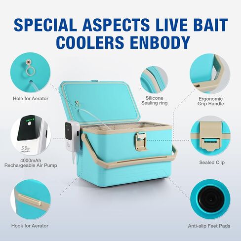 Ghosthorn Fishing Cooler 11QT/15QT Live Bait Cooler with 4000mAh Rechargeable Aerator for Fishing,Bait Bucket for Live Fish Shrimp,Portable Minnow Bucket for Boat Outdoors in Saudi Arabia