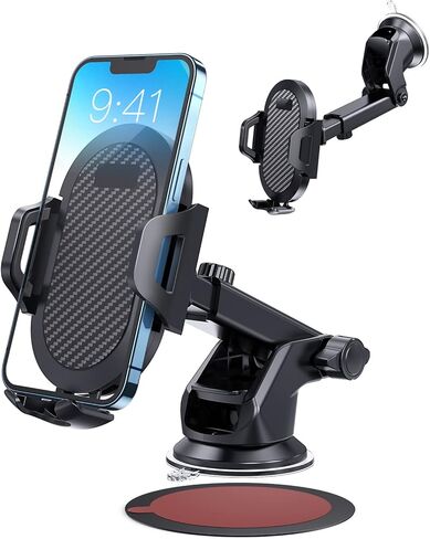 Car Phone Holder Mount, [Strong Suction Cup] [Military Grade Durable] for Windshield and Dashboard, Adjustable Long Arm Compatible with iPhone 16 15 14 Pro Max and All Smartphones,Black in Saudi Arabia
