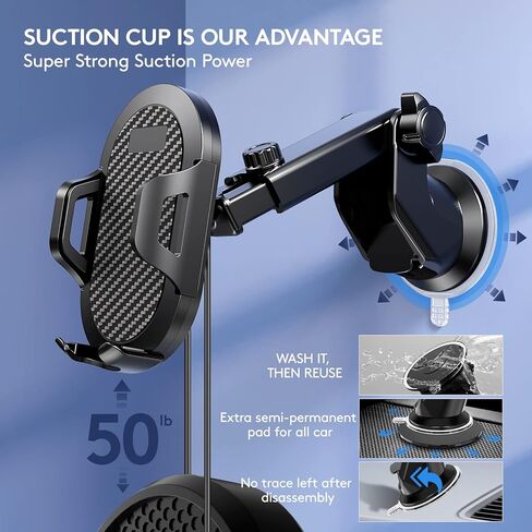 Car Phone Holder Mount, [Strong Suction Cup] [Military Grade Durable] for Windshield and Dashboard, Adjustable Long Arm Compatible with iPhone 16 15 14 Pro Max and All Smartphones,Black in Saudi Arabia