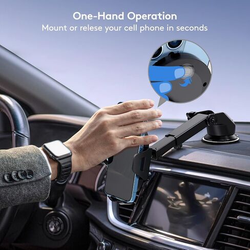 Car Phone Holder Mount, [Strong Suction Cup] [Military Grade Durable] for Windshield and Dashboard, Adjustable Long Arm Compatible with iPhone 16 15 14 Pro Max and All Smartphones,Black in Saudi Arabia