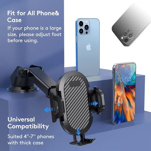Car Phone Holder Mount, [Strong Suction Cup] [Military Grade Durable] for Windshield and Dashboard, Adjustable Long Arm Compatible with iPhone 16 15 14 Pro Max and All Smartphones,Black in Saudi Arabia