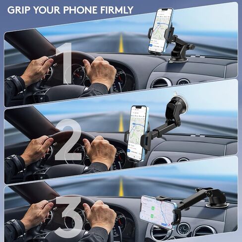 Car Phone Holder Mount, [Strong Suction Cup] [Military Grade Durable] for Windshield and Dashboard, Adjustable Long Arm Compatible with iPhone 16 15 14 Pro Max and All Smartphones,Black in Saudi Arabia