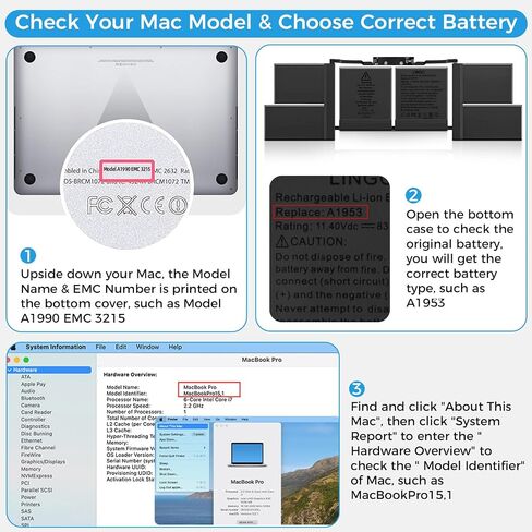 A1953 A1990 استبدال بطارية الكمبيوتر المحمول لـ MacBook Pro 15 بوصة A1990 (منتصف 2018 2019) (EMC 3215 3359) معرف MacBookpro15،1 MacBookpro15،3 7336mah 83.6wh in Saudi Arabia