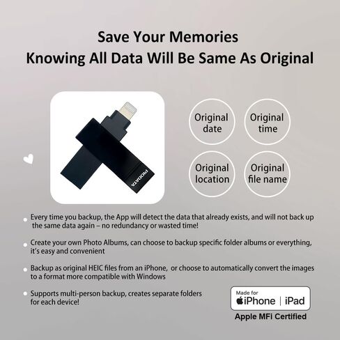 PioData iXflash 128GB iPhone iPad Flash Pen Drive USB 3.1 Apple MFi Certified Lightning Connector External Storage Memory Expansion for iOS Devices/Windows/Mac IXF-128-SG in Kuwait