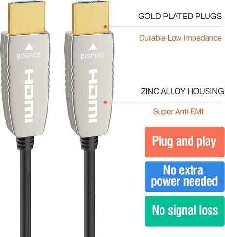 4K HDMI 2.0b Fiber Optic Cable, 4K@60Hz, HDR ARC, Ultra Slim 25FT | Fiber Optic Technology Reduces Interference Compared with Copper Cables for Reliable 4K Gaming and Home Theater in Saudi Arabia