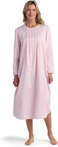Miss Elaine Long Nightgown - Brushed Back Satin, Long Sleeves and Button Top, Neckline Details, Sleepwear & Loungewear in Saudi Arabia