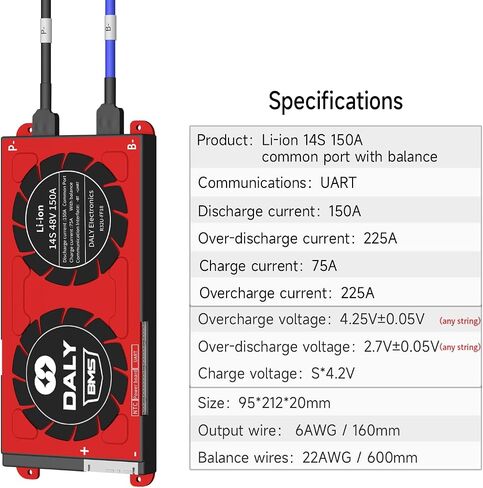 DALY Smart BMS Li-ion 14S 48V 200A PCB Battery Management System with UART Communication CAN 485 Bluetooth Battery Monitoring Module for Lithium Battery Pack Rated 3.7V(Smart BMS+RS485+CAN,200A) in Saudi Arabia