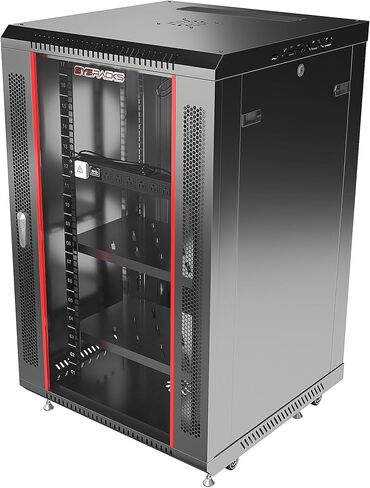 Sysracks 18U Wall Mount Av Server Network Rack 24 inch Deep Data Cabinet on Wheels - Cooling Fan - 2 Shelves - PDU - Casters - Dust Tight Cable Entries in Kuwait