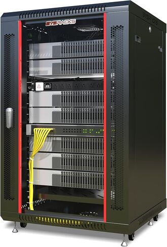 Sysracks 18U Wall Mount Av Server Network Rack 24 inch Deep Data Cabinet on Wheels - Cooling Fan - 2 Shelves - PDU - Casters - Dust Tight Cable Entries in Kuwait