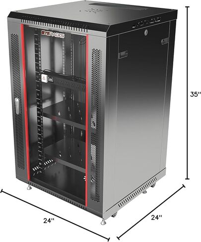 Sysracks 18U Wall Mount Av Server Network Rack 24 inch Deep Data Cabinet on Wheels - Cooling Fan - 2 Shelves - PDU - Casters - Dust Tight Cable Entries in Kuwait