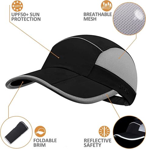 UPF50+ UV Protection Foldable Running Hat with Reflective Brim Quick Dry Breathable Mesh in Saudi Arabia