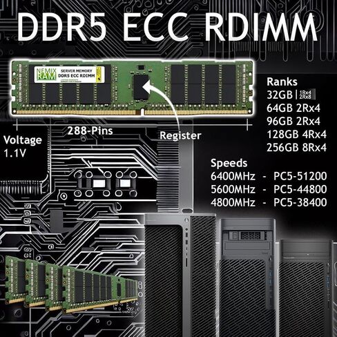 NEMIX RAM 64GB (4X16GB) DDR5 5600MHZ PC5-44800 1Rx8 1.1V CL46 288-PIN ECC RDIMM Registered Server Memory KIT Compatible with Dell Precision 7875 Tower Workstation in Saudi Arabia