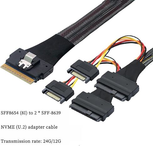 SFF-8654 8I إلى DUBL SFF-8639 NVME (U.2)-80cm slimsas إلى SAS/SATA Cable Cable مع NVME SSDS in Saudi Arabia